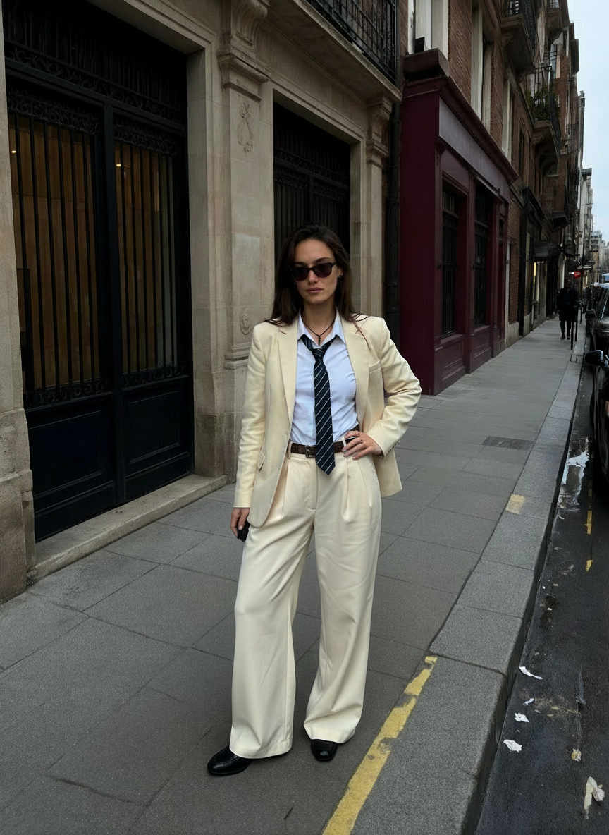 Beige Straight-Leg Trousers - Elegant High-Waisted Dress Pants