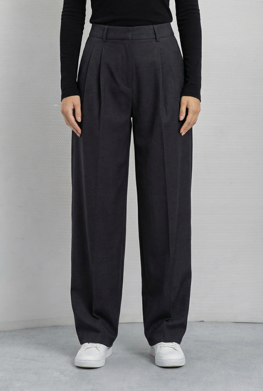 Black Wide-Leg Trousers - Elegant High-Waisted Dress Pants