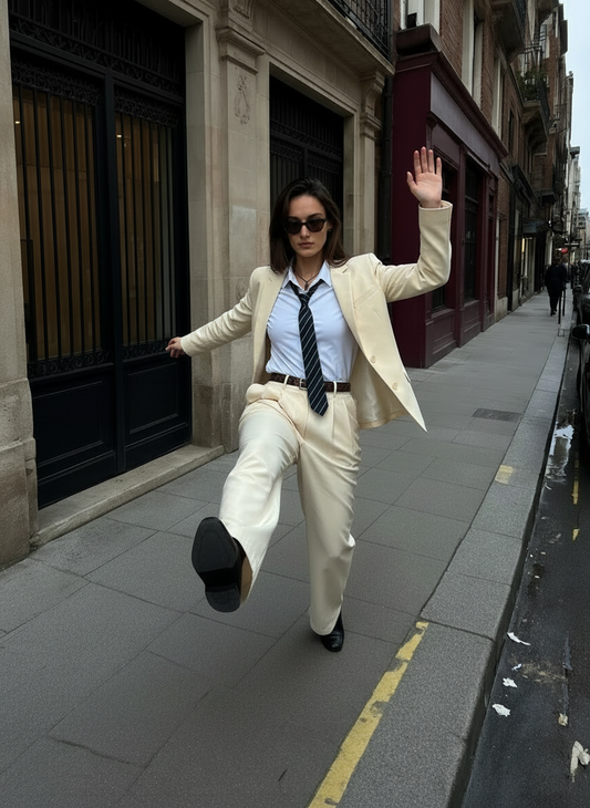 Beige Straight-Leg Trousers - Elegant High-Waisted Dress Pants