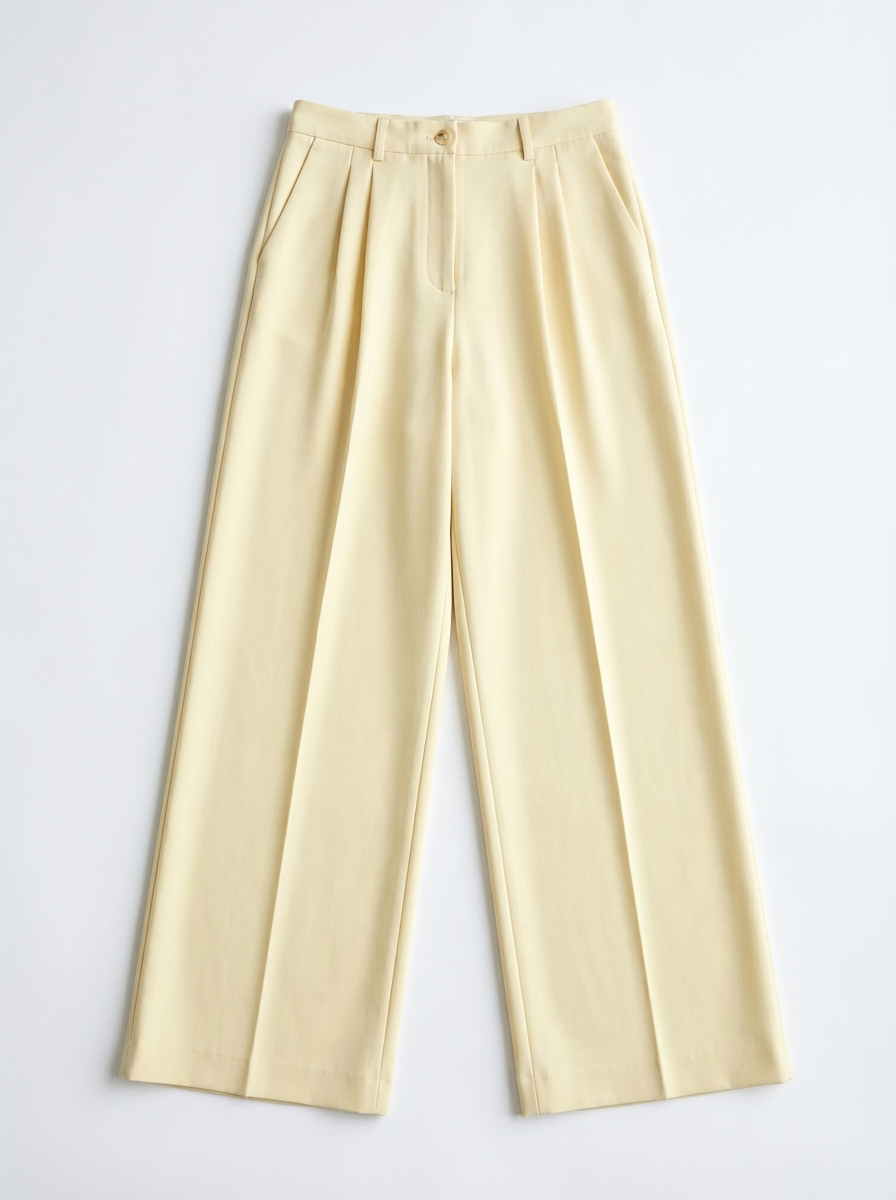 Beige Straight-Leg Trousers - Elegant High-Waisted Dress Pants