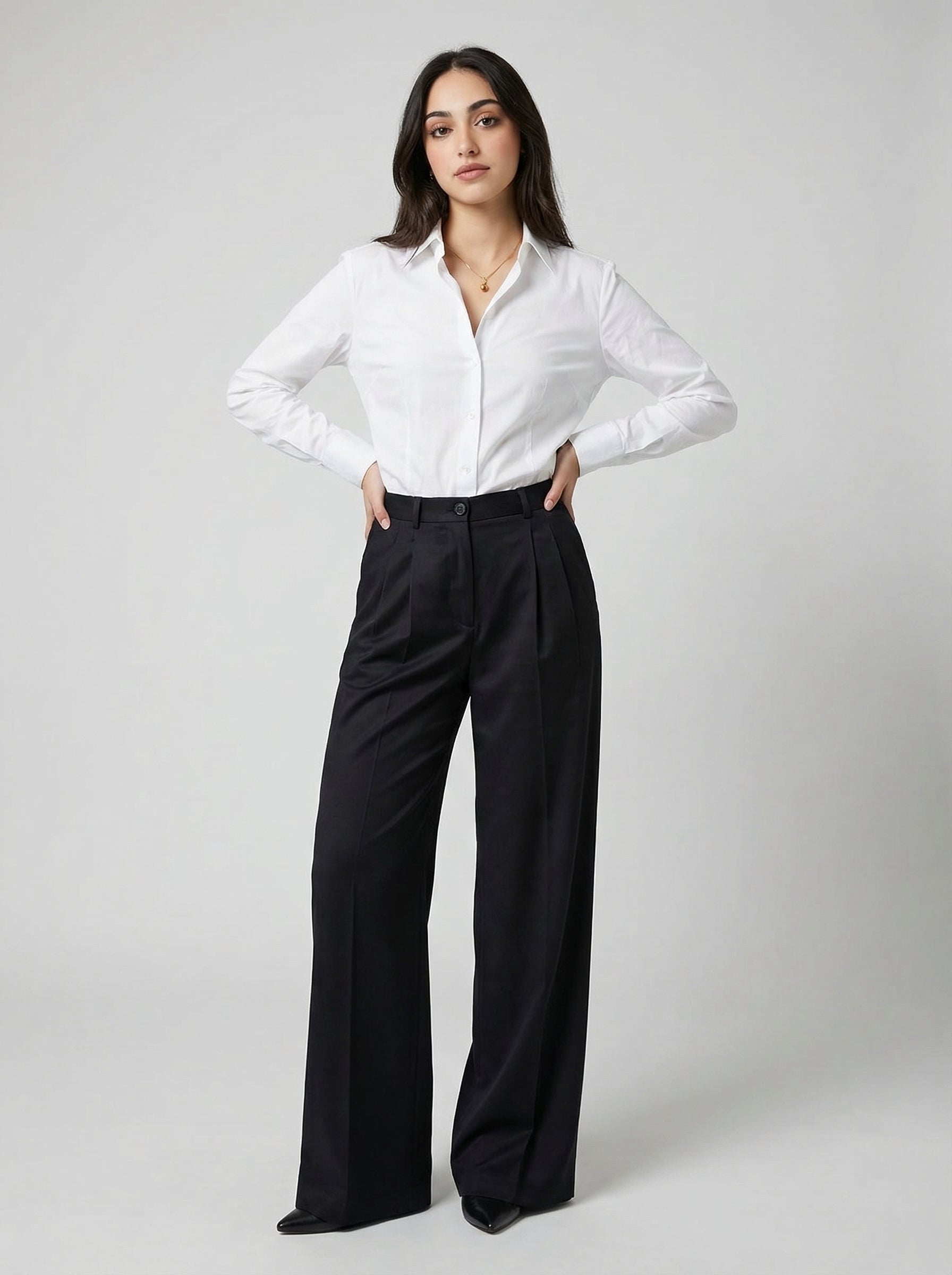 Black Wide-Leg Trousers - Elegant High-Waisted Dress Pants