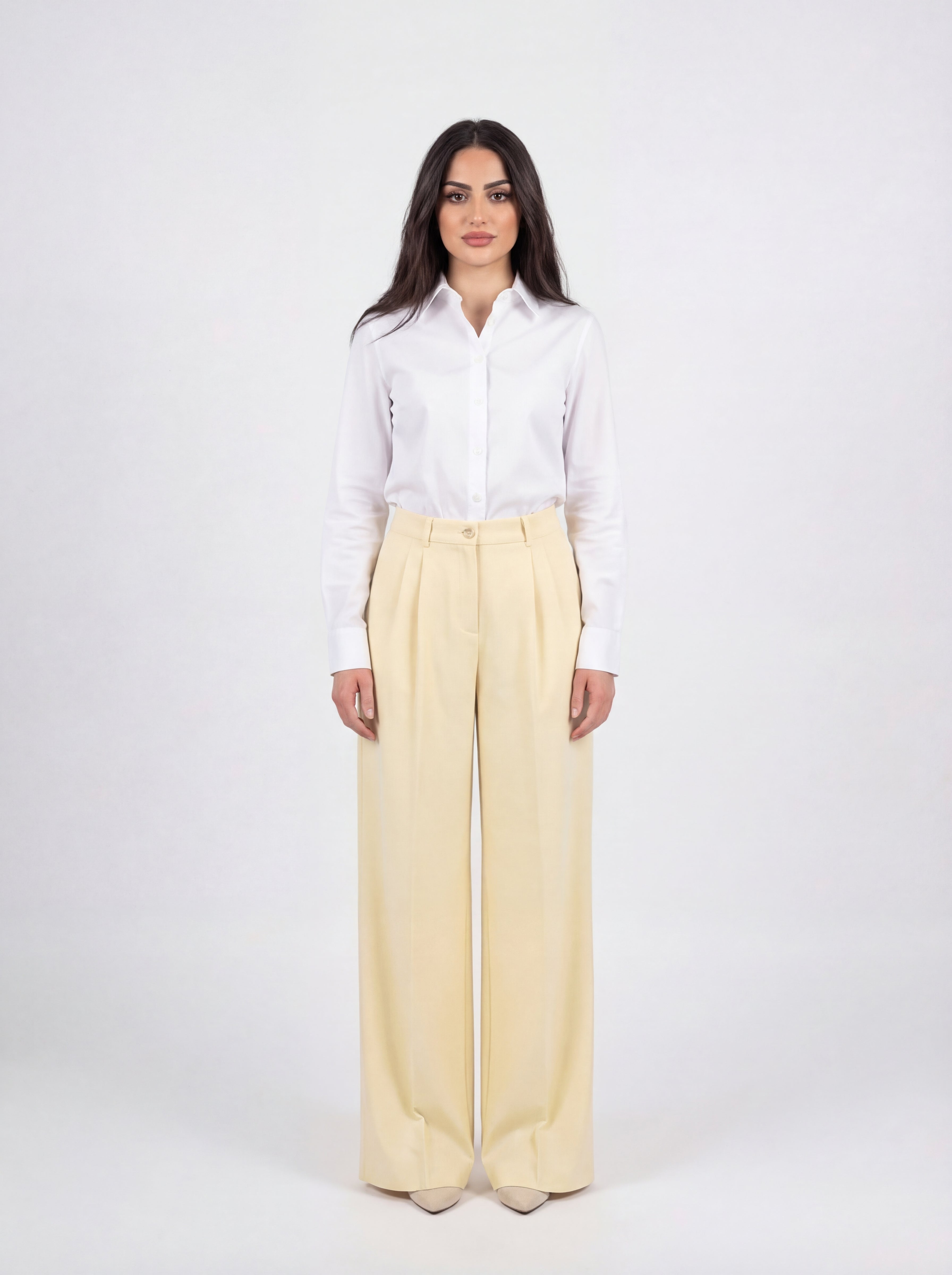 Beige Straight-Leg Trousers - Elegant High-Waisted Dress Pants