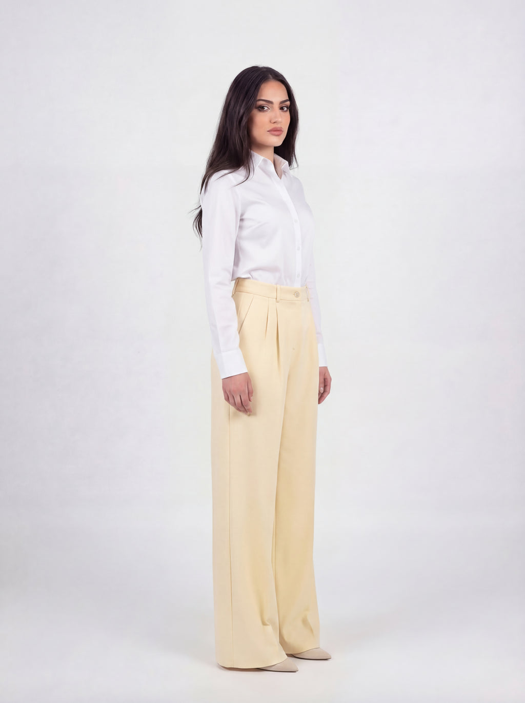 Beige Straight-Leg Trousers - Elegant High-Waisted Dress Pants