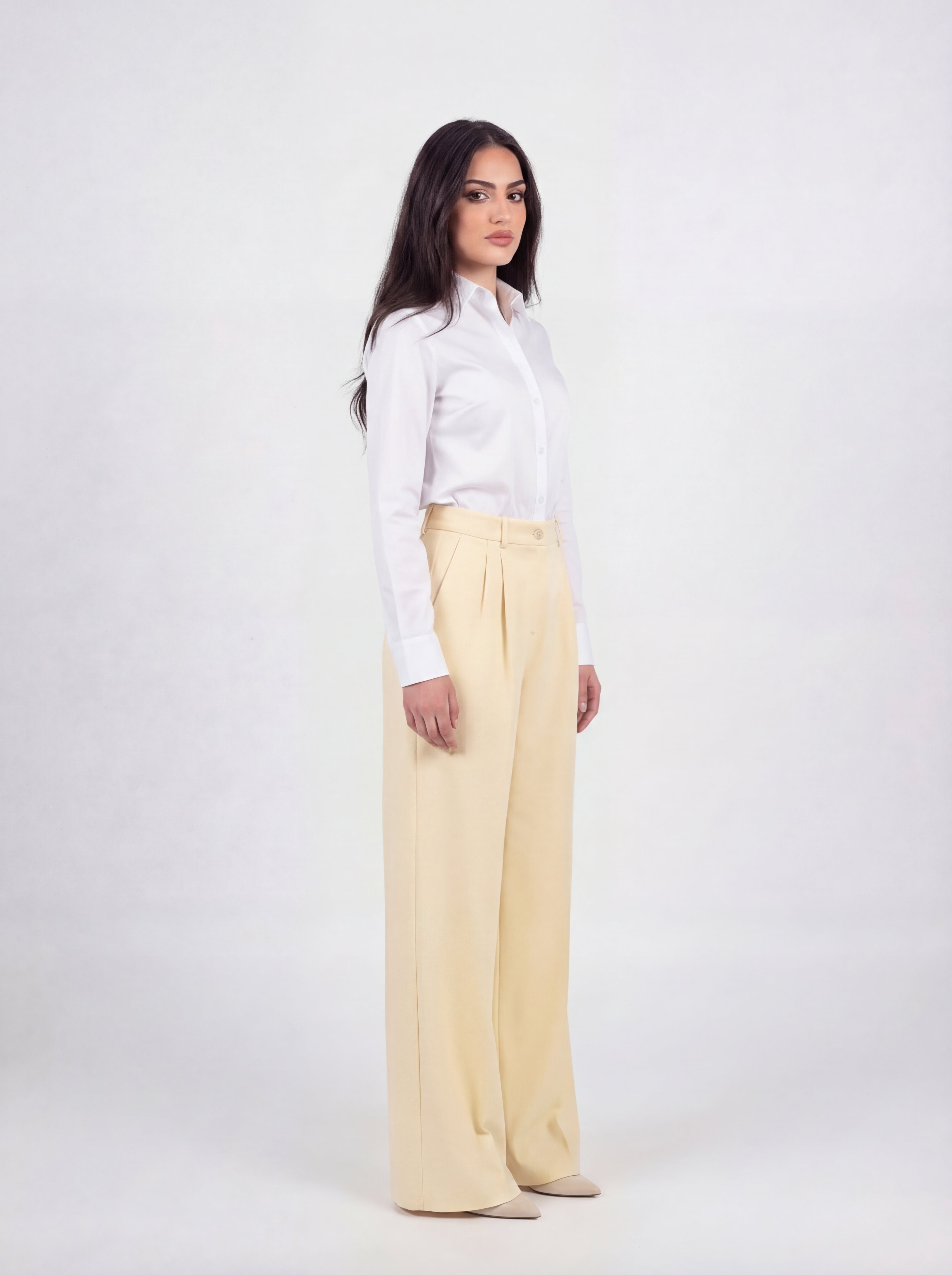 Beige Straight-Leg Trousers - Elegant High-Waisted Dress Pants