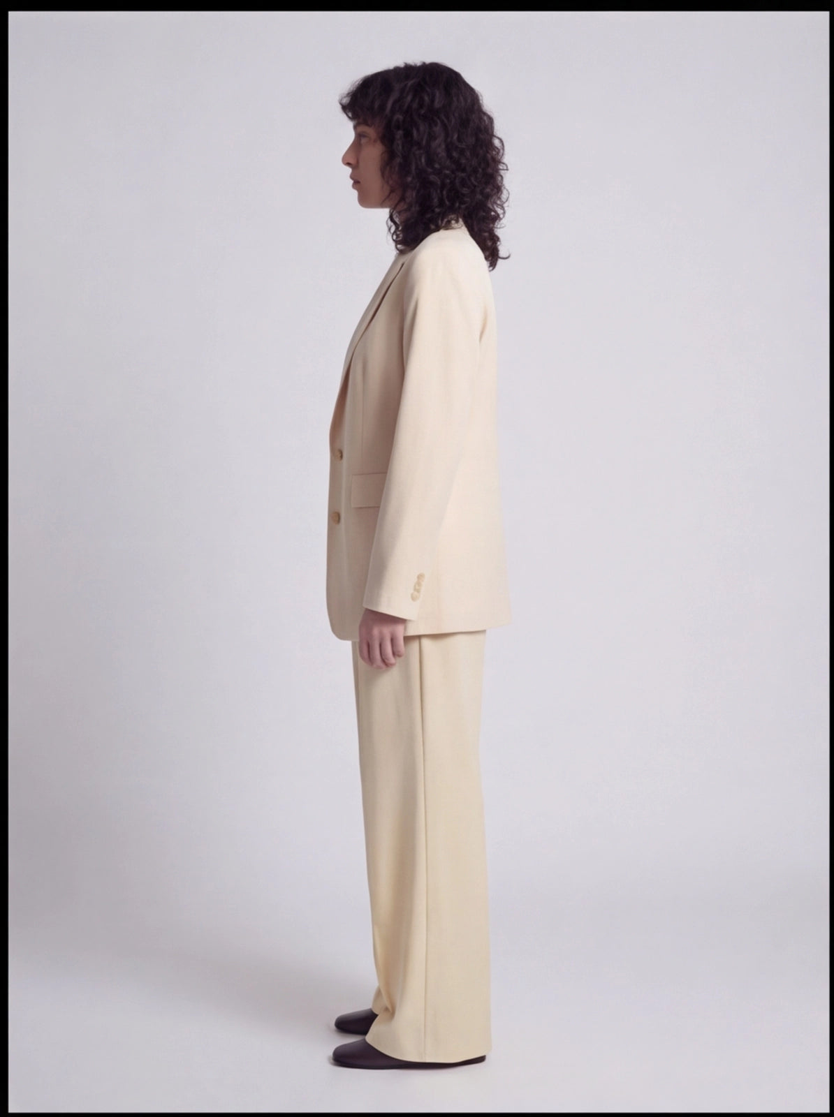 Beige Power Suit Set - Tailored Blazer & Wide-Leg Trousers