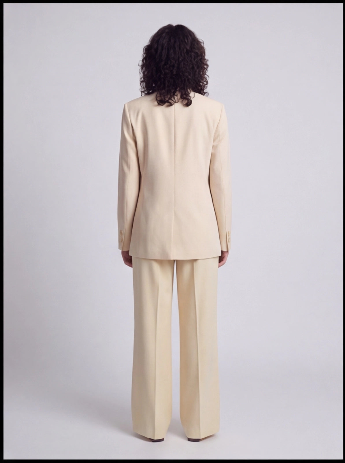Beige Power Suit Set - Tailored Blazer & Wide-Leg Trousers