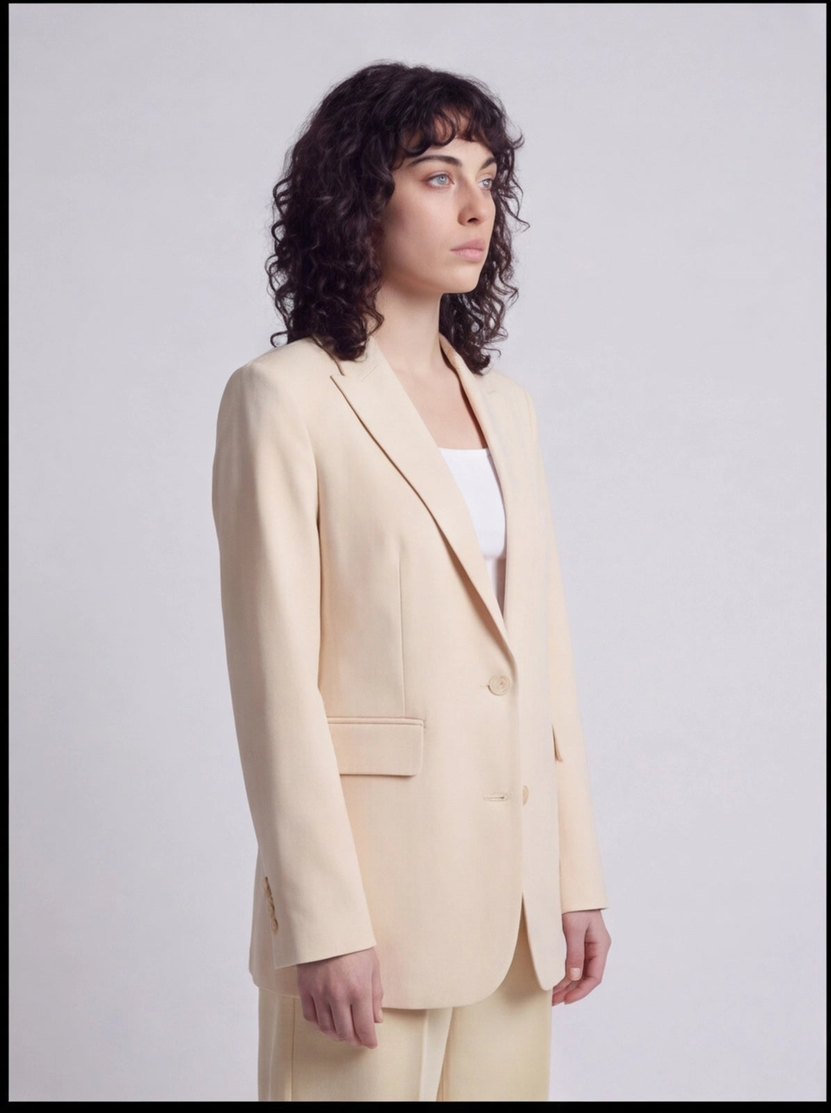 Beige Power Suit Set - Tailored Blazer & Wide-Leg Trousers