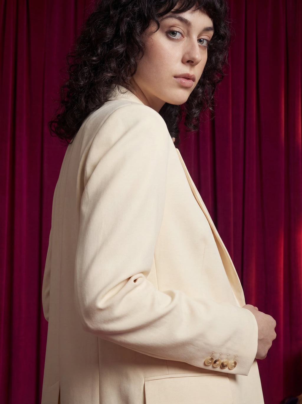 Beige Power Suit Set - Tailored Blazer & Wide-Leg Trousers