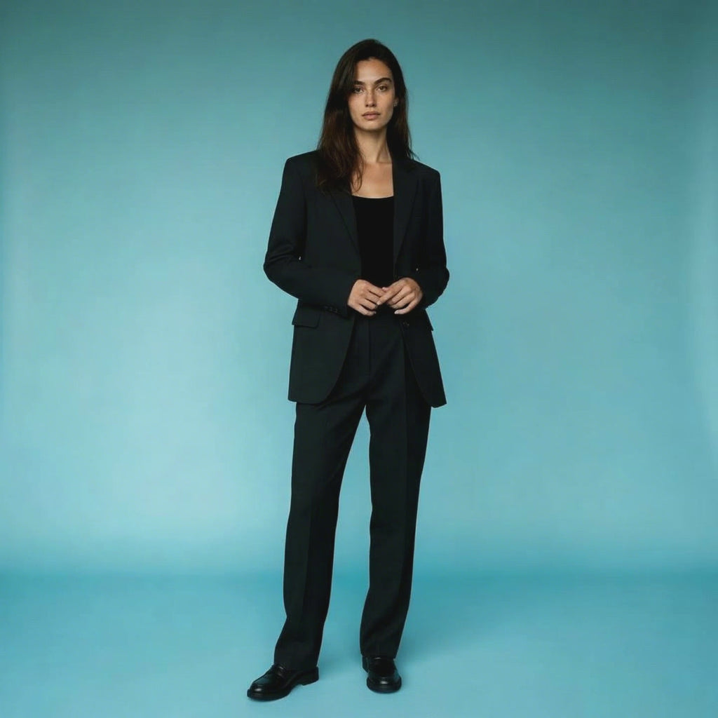 Black Power Suit Set - Tailored Blazer & Wide-Leg Trousers